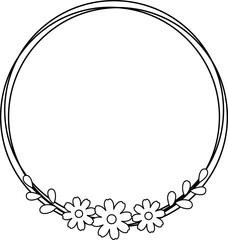 Spring wreath outline. flower wreath vector outline.