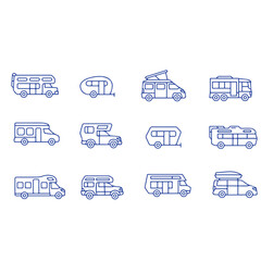 camping cars vector icons set , caravan vector icon - obrazy, fototapety, plakaty