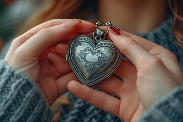 Close-up of hands exchanging heart-shaped lockets as a symbol of love