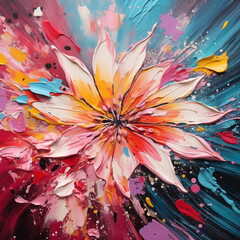 Oil paint of flower blossom, close-up, abstract