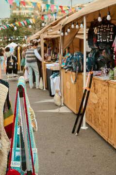 Street Weekend Market. Handmade clothes and accessories. Arts festival, Almaty