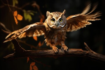 A playful owl hopping from branch to branch.