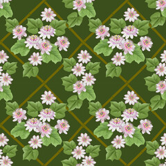 Beautiful passionflower with green leaf on dark green background seamless pattern. Can be used for fabric textile wallpaper.