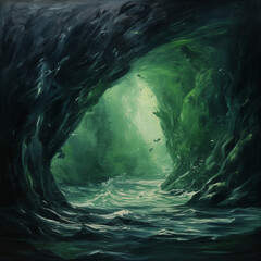 Mystery green cave, painting