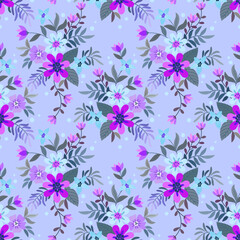 Fototapeta na wymiar beautiful monochrome purple flowers seamless pattern for fabric textile wallpaper.