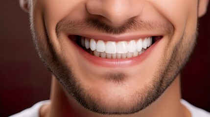 Fototapeta premium Beautiful female smile after teeth whitening procedure. Dental care. Dentistry concept.