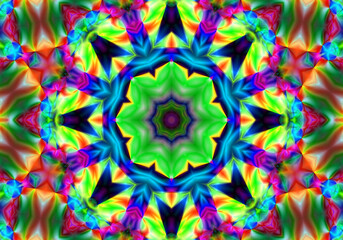 Fototapeta na wymiar A captivating image where various media images are refracted through a kaleidoscope. psychedelic background. colorful Futuristic Background