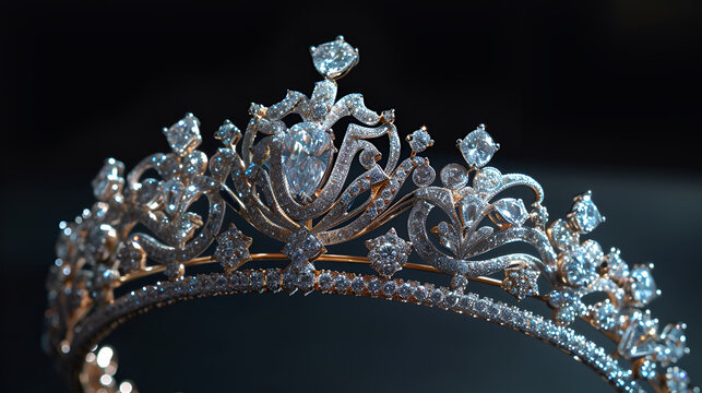  diamond tiara on black background copy space. generative ai