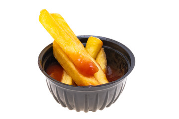French fries with sauce isolated