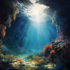 Mystery cave under the sea, painting