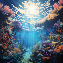 Mystery cave under the sea, painting