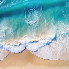 Foto op Canvas Ocean waves on the beach, top-down view of beach, sea with blue water © Vladyslav  Andrukhiv