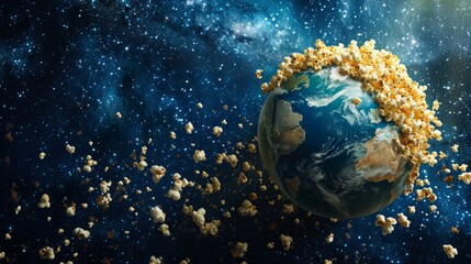 Obraz na płótnie Canvas Planet earth made of popcorn. View from space to earth. 