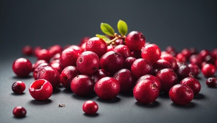 Ripe cranberries on a black background