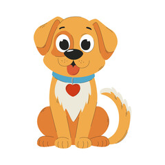 The cute puppy is sitting with his tongue hanging out. A flat cartoon vector illustration isolated on a white background.