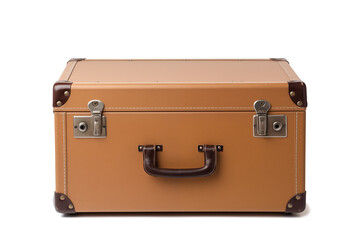 Vintage, brown, old closed suitcase isolated. PNG file with transparency. Generative Ai