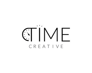 Letter time logo design with clock icon.