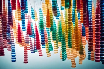 Abstract composition of color gels suspended in mid-air, captured using high-speed photography to freeze the moment of dynamic movement and interaction.