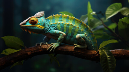 Fototapeta premium Beautiful of chameleon panther, chameleon panther on branch, chameleon panther closeup