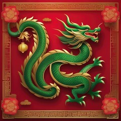 Obraz premium Green dragon on red