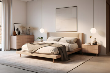 Fototapeta na wymiar A bedroom featuring a mix of textured wall panels