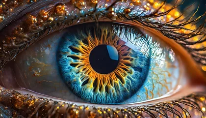 Tuinposter Close up of eye iris on black background, macro, photography  © blackdiamond67