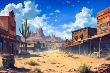 Western town background with mountains
