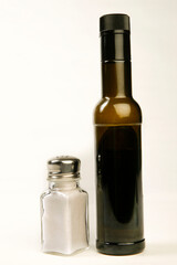 Bottle of olive oil and salt 
