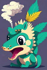 Obraz premium Cute Dragon Cartoon Character Smoking Cannabis