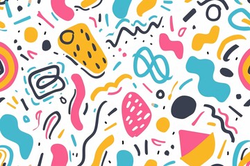 Fun colorful line doodle seamless pattern. Creative minimalist style art background for children or trendy design with basic shapes. Simple childish scribble backdrop.