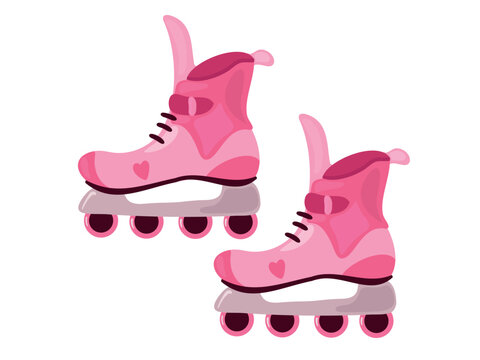 pink skating rollers isolated on a white background, vector. design graphic tees for girl.