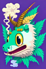 Cute Dragon Cartoon Character Smoking Cannabis