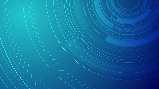 Bright blue abstract futuristic technology background with HUD gears. Seamless looping motion design. Video animation Ultra HD 4K 3840x2160