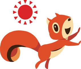 手描きのかわいいリスキャラクター22　(おはようポーズ)