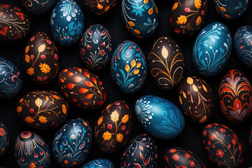 Colored Easter eggs on solid background