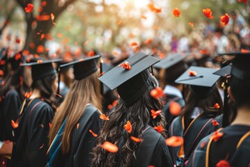 Milestone Achieved: Graduating University Women in Caps and Gowns