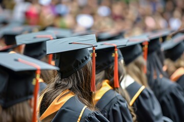 Milestone Achieved: Graduating University Women in Caps and Gowns