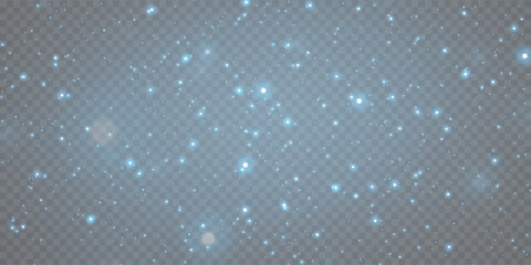 Blue sparkles and stars sparkle with a special lighting effect. On a transparent background.