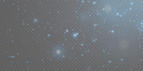 Blue sparkles and stars sparkle with a special lighting effect. On a transparent background.