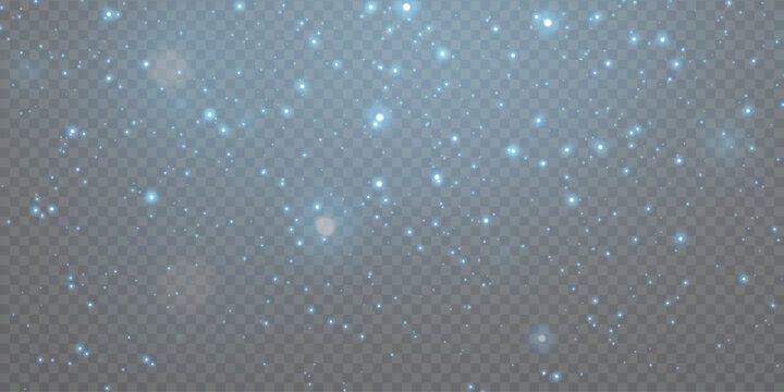 Blue sparkles and stars sparkle with a special lighting effect. On a transparent background.