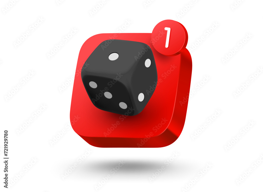 Poster Board game app button. 3d vector mobile application icon with notification