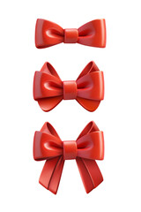 Red bow collection isolated on white background. 3d vector illustration

