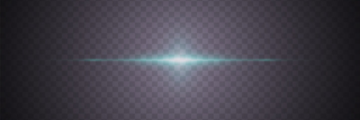 Horizontal flare of lens and light. Light beam and flash.