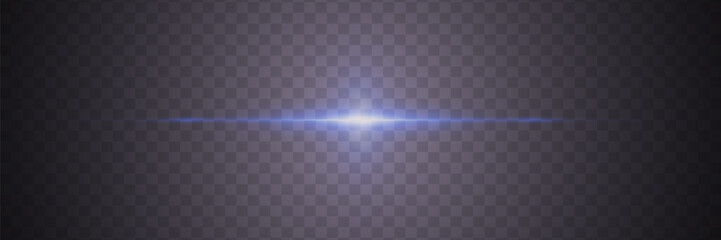 Horizontal flare of lens and light. Light beam and flash.