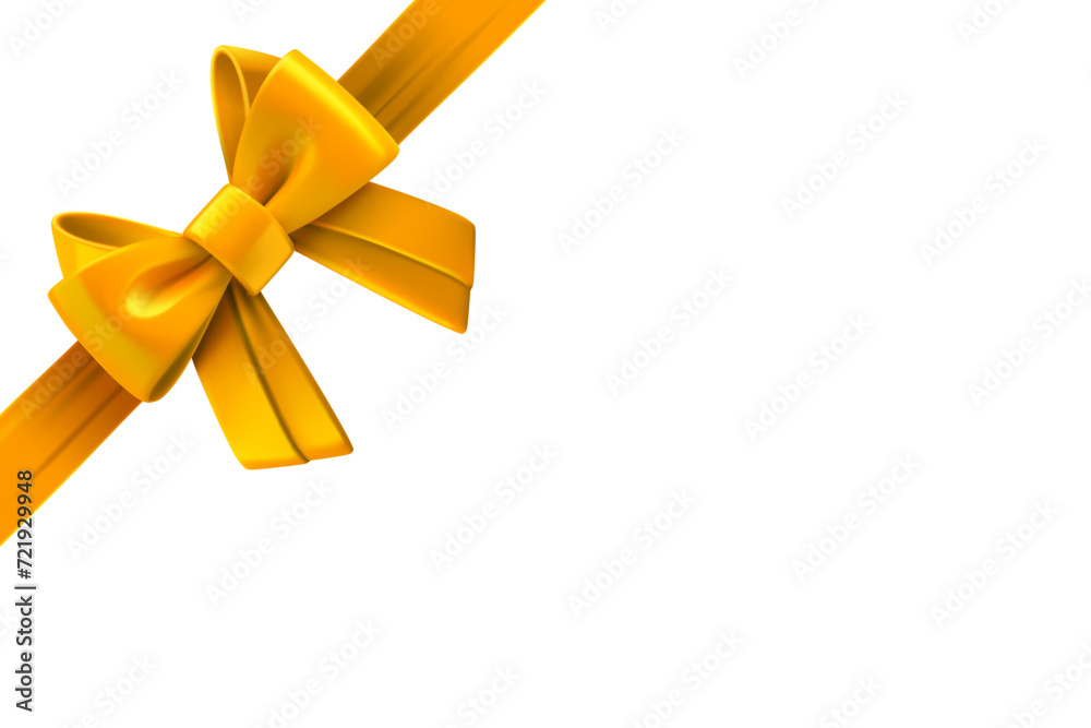 Aufkleber Golden ribbon with bow on the left corner. Design trmplate. 3d vector illustration

