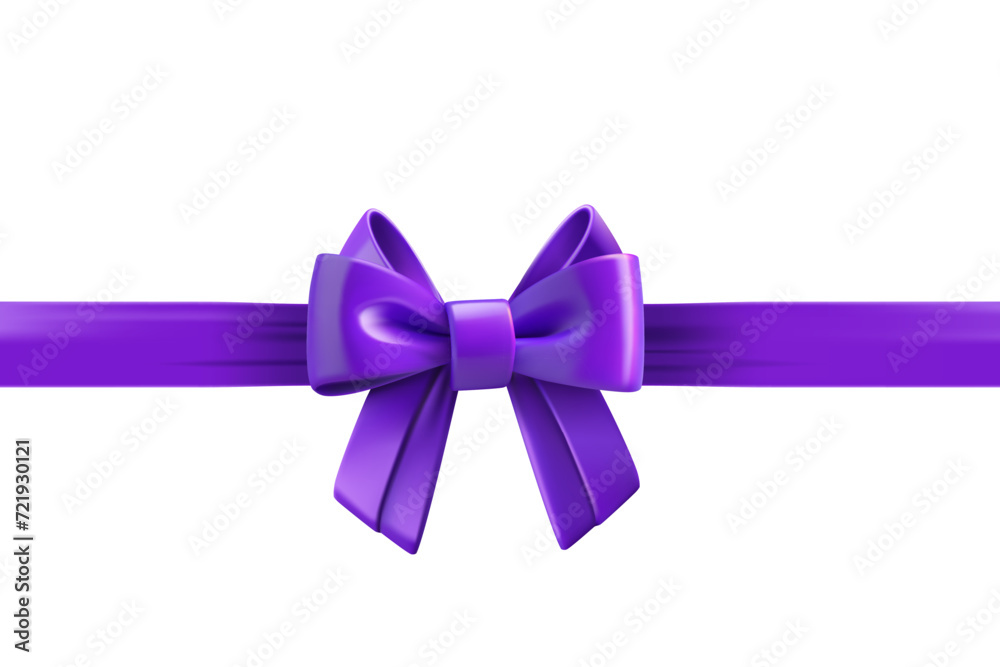 Aufkleber violet ribbon with bow isolated on white background. design trmplate. 3d vector illustration