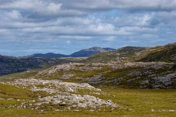 The craggy Interior of the northern part of the Isle of Lewis in the Hebrides, with its Granite and Gneiss Rocky outcrops set within the Moorland.