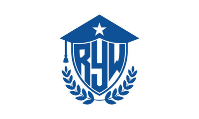 RYW three letter iconic academic logo design vector template. monogram, abstract, school, college, university, graduation cap symbol logo, shield, model, institute, educational, coaching canter, tech