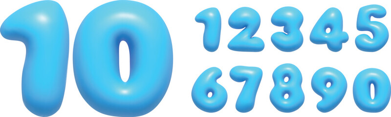 Blue cartoon 3d numbers. Symbol set. Vector illustration