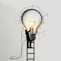 Illuminating Ideas - A Conceptual Artwork of a Person Lighting a Sketched Bulb